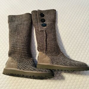 UGG Gray Knit Button Mid-Calf Boots